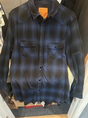 Young LA Men's Blue Plaid Button-Up Shirt